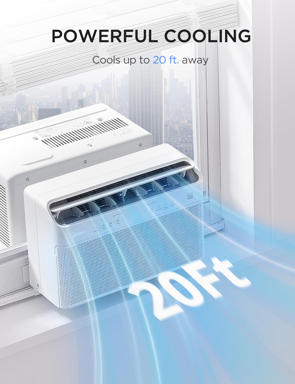Midea 8000 BTU U Shaped Smart Inverter Window AC Ultra Quiet Cools 350 Sq Ft Alexa Google Assistant Compatible